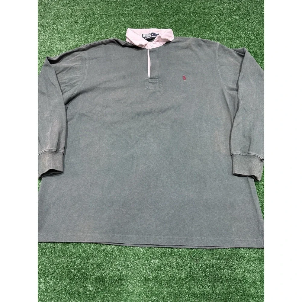 Vintage Polo Ralph Lauren Rugby Shirt Mens Large 90s Green Cotton